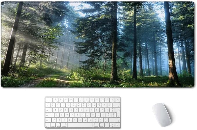SSOIU Extended Gaming Mouse Pad XXL ArtSo Large Keyboard Mat Long Mousepad Desk Decor Writing Pad Non Slip Rubber Base Stitched Edges for Work, Game, Office, Home, 35.5" x 15.7", Forest Morning