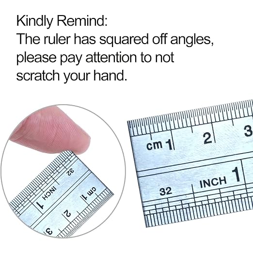 YYJ HOME Ruler 12 Inch (30 cm) and 6 inch (15 cm) Both Side Have Centimeters and inch Ruler, Stainless Steel Ruler 12 inch and Metal 6 inch, Drawing rulers, Measuring Ruler Silver