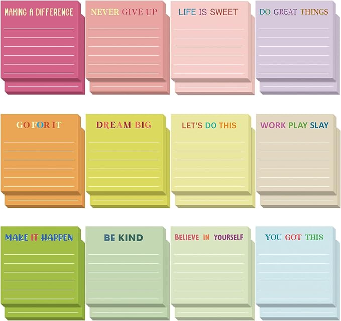 Yinder 24 Pcs Inspirational Sticky Notes, Back to School Supplies, Cute Motivational Sticky Notes Pad Employee Appreciation Gifts Bulk for Teacher Coworker Office 3 x 3'' (Inspirational,Macaroon)