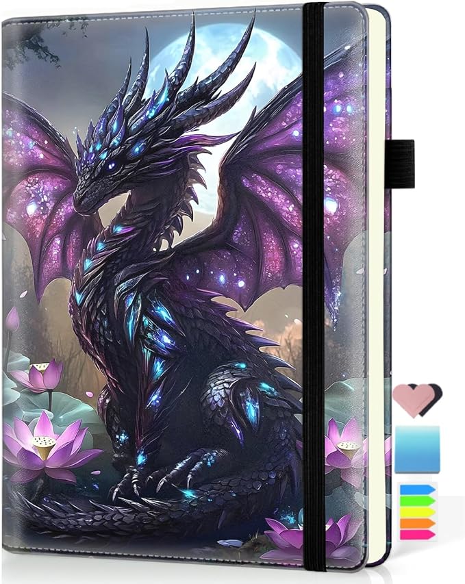Hardcover Executive Notebooks, A5 PU Leather Lined Journal Notebook, 200 Pages Thick Paper Subject Notebooks for School,Work,Home Writing Business Notebook, Diary Book, Tranquil Dragon