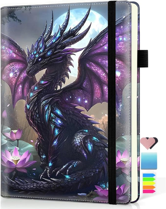 Hardcover Executive Notebooks, A5 PU Leather Lined Journal Notebook, 200 Pages Thick Paper Subject Notebooks for School,Work,Home Writing Business Notebook, Diary Book, Tranquil Dragon
