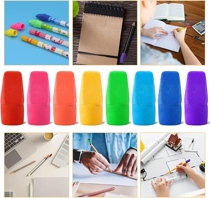 PRALB 400PCS Pencil Top Erasers Caps for Pencils, Bulk Chisel Shape Pencil Cap Erasers for Classroom Rewards, Teacher Supplies, Party Favors, School Prize Box