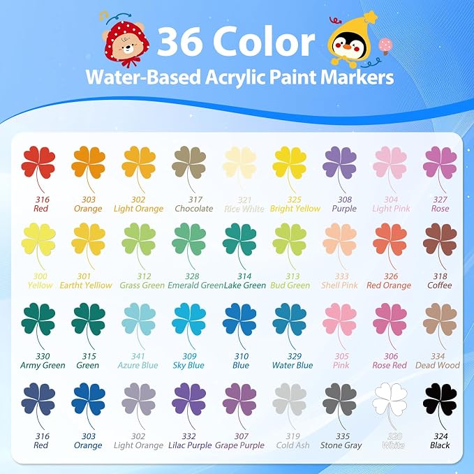 Acrylic Paint Markers Brush Tip 36 Colors, Soft Brush Tip Acrylic Paint Pens with Automatic Ink Control, Water-Based No-Bleed Paint Markers for Rock Painting Fabric Wood Ceramic Metal DIY Crafts