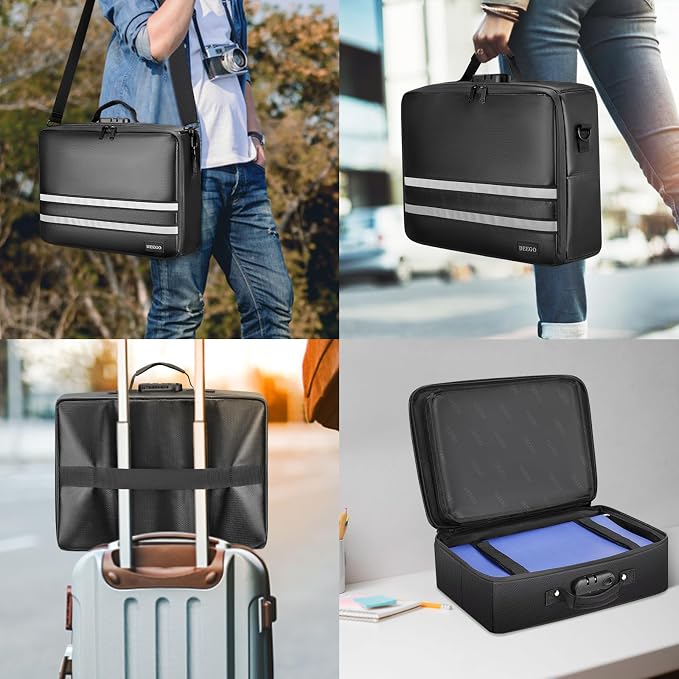 DEEGO Fireproof Document Organizer With Lock,Important Document Folder | Waterproof File Organizer for File Paper, Certificate, Passport, Portable Fireproof Safe Bag for Office Storage, Travel