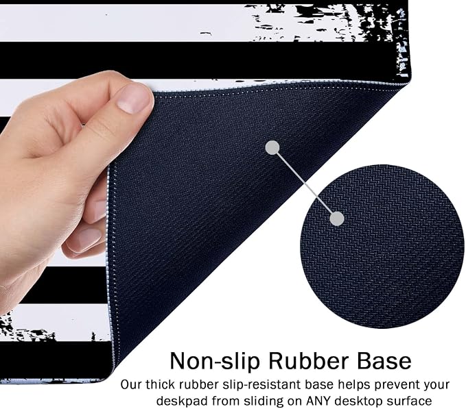 SSOIU Desk Mat, Extended Gaming Mouse Pad (35.5x15.7 in), Large Non-Slip Rubber Base Mousepad with Stitched Edges, Waterproof Keyboard Mouse Mat Desk Pad - Grunge American Flag USA Flag Black White