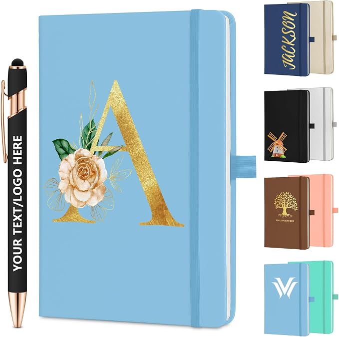 ENOMY Personalized Notebook Journal & 10 PC Pens Gift Set Custom Notebook A5 200 Pages A5 Lined Journal for Men Women Hardcover Notebooks for Work College Graduation Gifts, Sky Blue