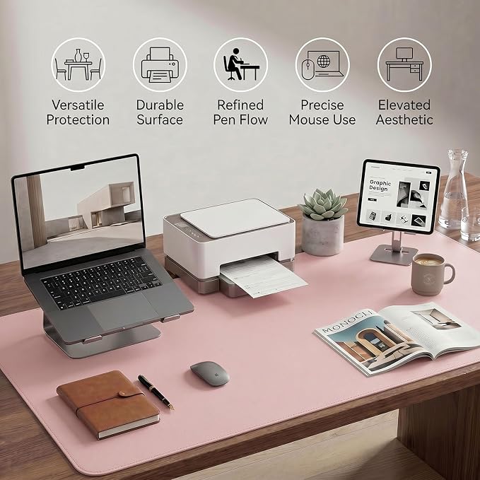 Large Desk Pad Non-Slip Desk Mat Protector for Keyboard Mouse Waterproof Vegan Leather Surface Faux Leather Laptop Mat Smooth Mouse Pad Premium Gift Tube Sakura Pink 31.5" x 15.7"