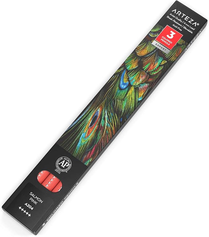 Arteza Colored Pencils, Pack of 3, A204 Salmon Pink, Soft Wax-Based Cores, Ideal for Drawing, Sketching, Shading & Coloring
