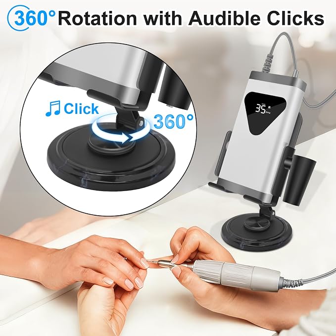 Diesisa Nail Drill Machine Holder - Nail Drill Holder Stand - 360° Rotatable - with Pen Holder - Portable Nail Desk Organizer - Professional Manicure Tool Organizer for Nail Techs Salon & Home Use