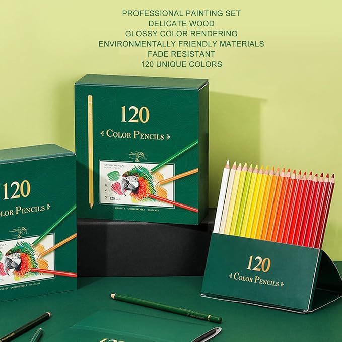 120 Colored Pencils Set, Soft Core Oil Based Coloring Pencils with Green Box Art Supplies for Drawing Sketching Blending Shading