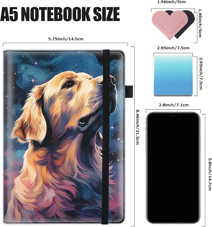 Hardcover Executive Notebooks, A5 PU Leather Lined Journal Notebook, 200 Pages Thick Paper Subject Notebooks for School,Work,Home Writing Business Notebook, Diary Book ， Golden Retriever Dog