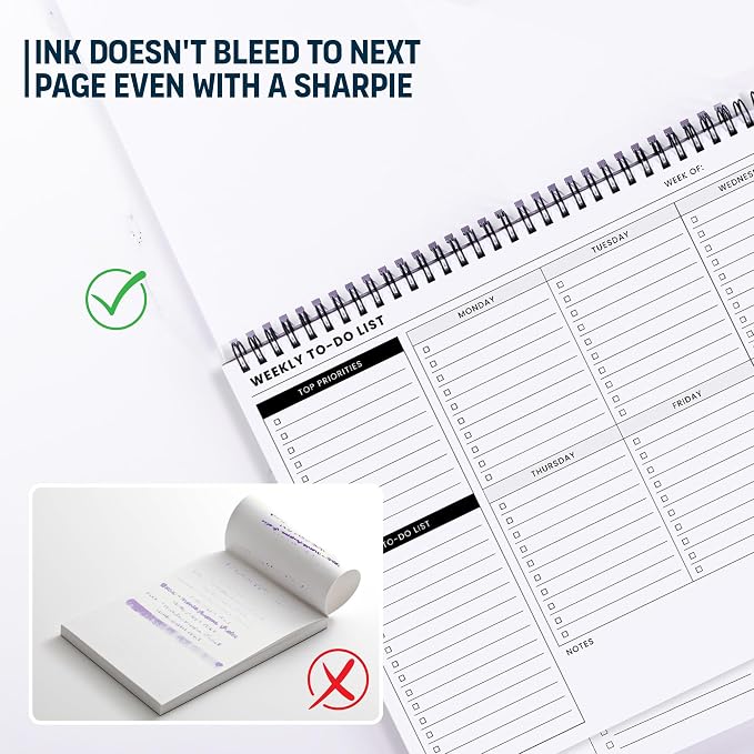 Of a Happy Kind Weekly To Do List Spiral Planner Pad - 8.5x11 52 Sheets - Desk Notepad with Multiple Sections - Undated Planning Notebook Checklist, Todo Agenda Plan