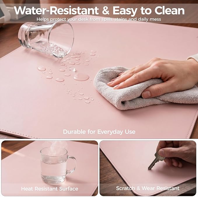 Large Desk Pad Non-Slip Desk Mat Protector for Keyboard Mouse Waterproof Vegan Leather Surface Faux Leather Laptop Mat Smooth Mouse Pad Premium Gift Tube Sakura Pink 23.6" x 13.7"