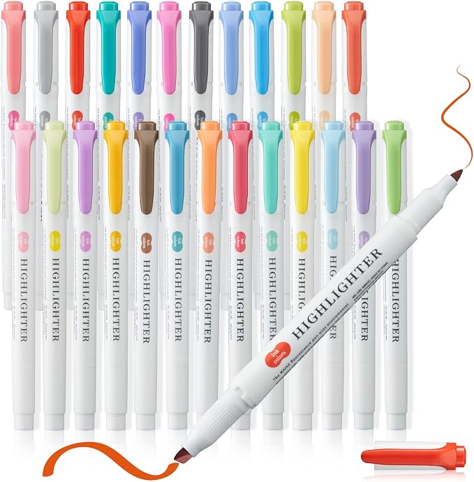 Pastel Highlighters - 25 Pcs Assorted Colors Dual Tip Real Mild Highlighter Markers, Chisel & Fine Tips for Bible Journaling, Note Taking, School Supplies, No Bleed