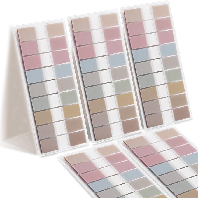 Golcellia Sticky Notes Tabs 900 Pieces Transparent Sticky Tabs, 0.47 Inch Index Tabs, Writable Repositionable Page Tabs for Books, Notebooks, Journals, Files, Neutral Earth Colors