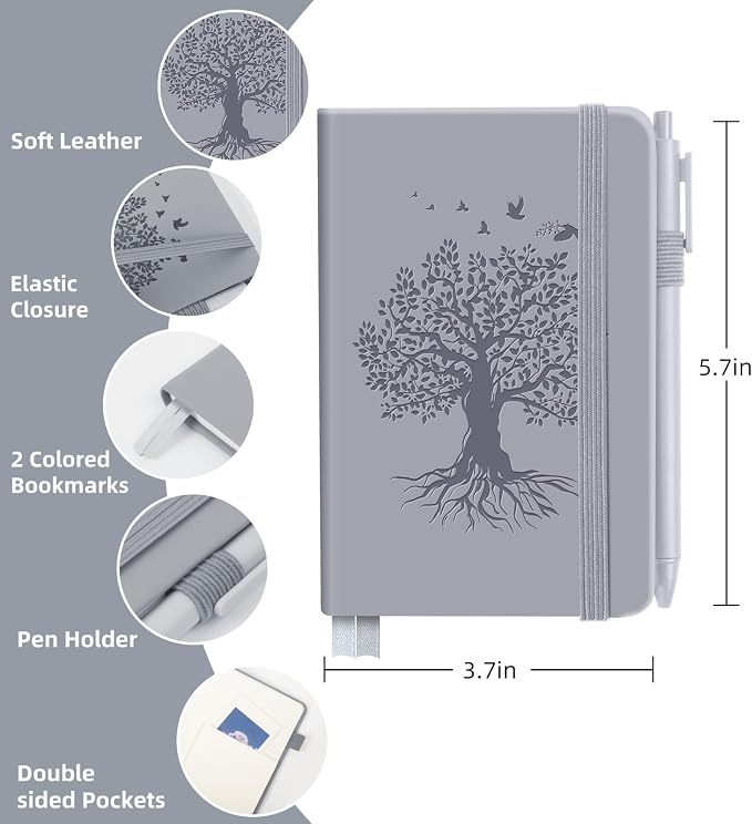 ALKALO 3 Pack Pocket Journaling Notebooks, A6 Small Notebook For Note Taking Journaling Notebooks Journals For Writing Mini Note Pads With Pen Holder 120 Pages 100 GSM Thick Paper(White, Gray, Black)