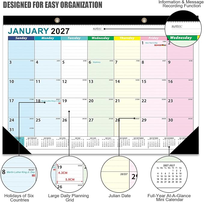 COMIX Desk Calendar 2026-2027,17" x 12" Monthly Desktop Planner Pad with Frosted Cover,18 Months July 2026 to December 2027,Thick 120 GSM Paper for Office School Home