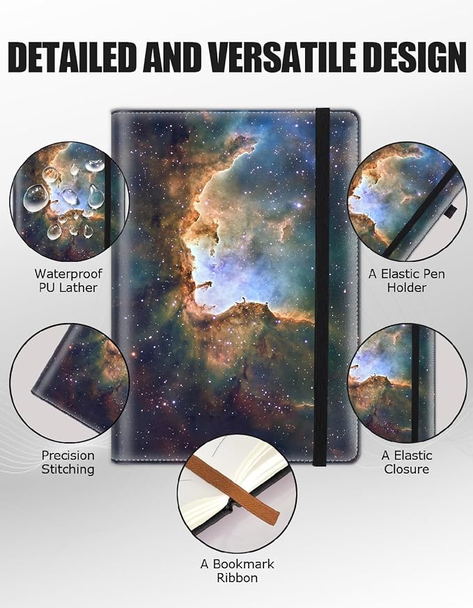 Hardcover Executive Notebooks, A5 PU Leather Lined Journal Notebook, 200 Pages Thick Paper Subject Notebooks for School,Work,Home Writing Business Notebook, Diary Book ，Eagle Nebula