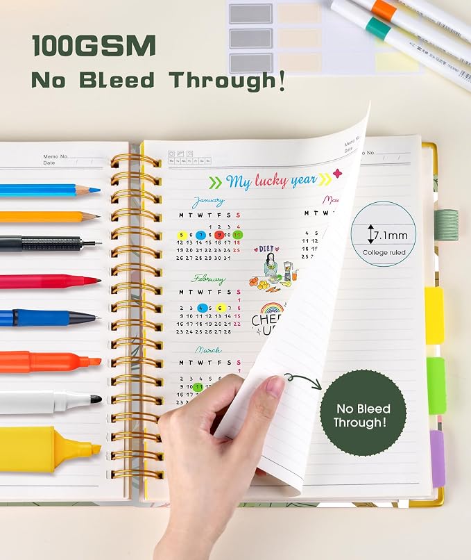 Spiral Notebooks 8.5"x11" for Work with Removable Dividers Tabs,300 Pages 5 Subject Notebook College Ruled,100GMS Notebook journal for School Note taking,Lined Journal for Women,A4 Colorful Botanicals