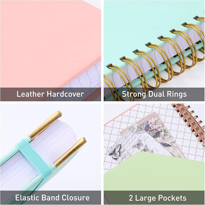 Spiral Notebook, College Ruled Notebook Journal, 8.5” x 11”, 300 Pages Leather Writing Journal for Women Men, A4 Hardcover Notebook for Work School, 24pcs Index Tabs, Pink