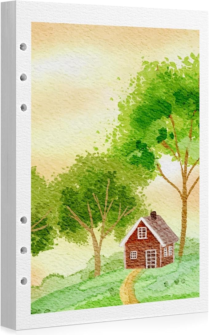 50 Sheets Refill Watercolor Paper for Watercolor Sketchbook, A5 300Gsm | 5.5 x 8 In, Hole-Punched for Binder Sketchbooks, Good Water Absorption, Mixed Media Paper, Durable Texture