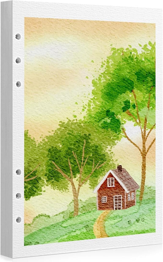 50 Sheets Refill Watercolor Paper for Watercolor Sketchbook, A5 300Gsm | 5.5 x 8 In, Hole-Punched for Binder Sketchbooks, Good Water Absorption, Mixed Media Paper, Durable Texture