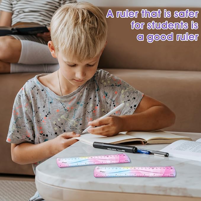 Grevosea 2 Pieces Flexible Ruler, 20cm/8inch Plastic Ruler Shatterproof Straight Edge Ruler Soft Bendable Ruler for School Classroom Office Kids & Adults (8inch)