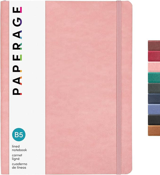 PAPERAGE Softcover Lined Journal Notebook (Blush), 176 Pages, Large B5 College Ruled Notebook, 7.6 inches x 10 inches - 100 GSM Thick Premium Paper, Soft Vegan Leather Journal for Home, Work & School