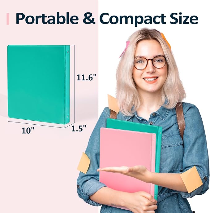 2 Pack BinderX Extra Durable 3 Ring Binder, 1 Inch Binder Round Rings, Fits 350 Sheets of 8.5x11 Paper, Customizable View Cover with Inside Pockets, Cute 1 Inch Binders 3 Ring, Pink & Blue
