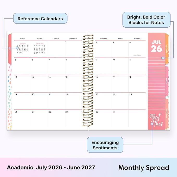 Blue Sky 2026-2027 Weekly & Monthly Academic Planner, 7"x9", Charmie | July 2026 - June 2027, Flexible Cover, Wirebound, Colorful Interior, Laminated Tabs, Storage Pocket, Academic Year, LiveWell