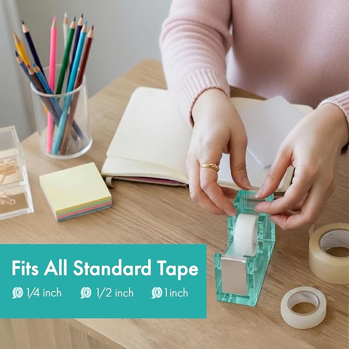 OfficeGoods Acrylic Tape Dispenser – Modern Desk Organizer for Office Supplies, Heavy Duty Refillable Tape Holder for Home and School Crafting, Stylish Desktop Accessory for Gift Wrapping, Green