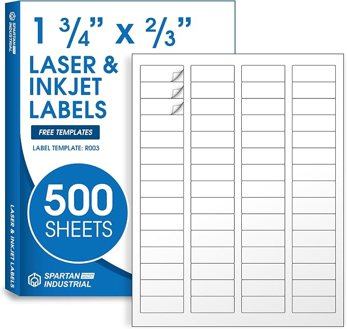 1 3/4" X 2/3" Matte White Return Address Labels | (500 Sheets, 30000 Labels) Mailing Labels for Envelopes, Folders for Laser/Inkjet Printers - Spartan Industrial Template R003