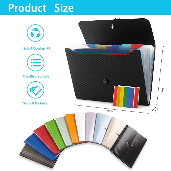 Expanding File Folder File Organizer 13 Pocketsr Accordion Filing Folder for Documents Aesthetic Paper Organizer Folder for Work, School, Home, Office (Transparancy White)