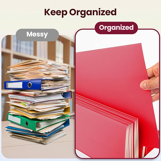 BIBRADAA® 50 Packs Red Folders with Pockets,2 Pocket Folders Surface with Waterproofing,Letter Size,Holds 100 Plus Sheets,for School,Office,Business. (50, Red)
