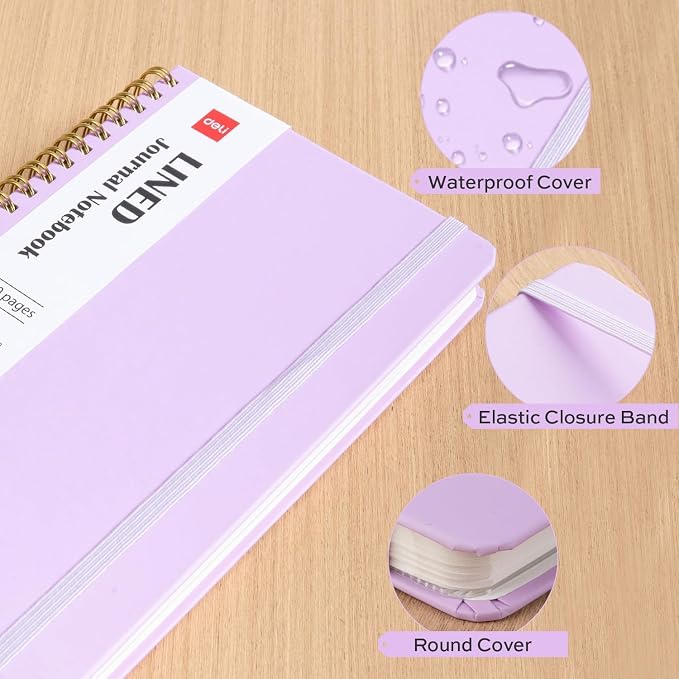 deli 3 Pack Lined Spiral Journal Notebook, 160 Pages, A5 (5.5"x8") Hardcover Writing Notebook, College Ruled Spiral Bound Journal for Women & Men - Perfect for Work, School, Office & Note Taking