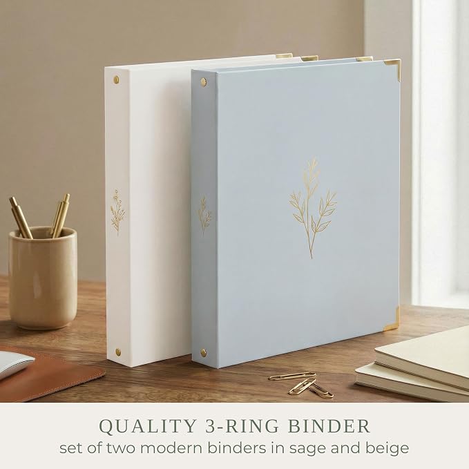 Aesthetic 3 Ring Binder Set of 2 - Sturdy 1 Inch Binder Fits Letter Sized Paper - A Cute Holder for Women or Men with Pocket Easily Organizes Your Paperwork for School, Office or Work