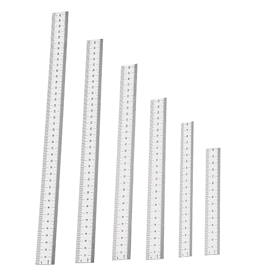 6-Pcs Stainless Steel Ruler Set – 6", 8", 10", 12", 14", 16" Precision Metal Rulers with Inch & Metric Graduations – 1/64", 1/32", mm & 0.5mm Markings – for Workshop, Office, Sewing & DIY