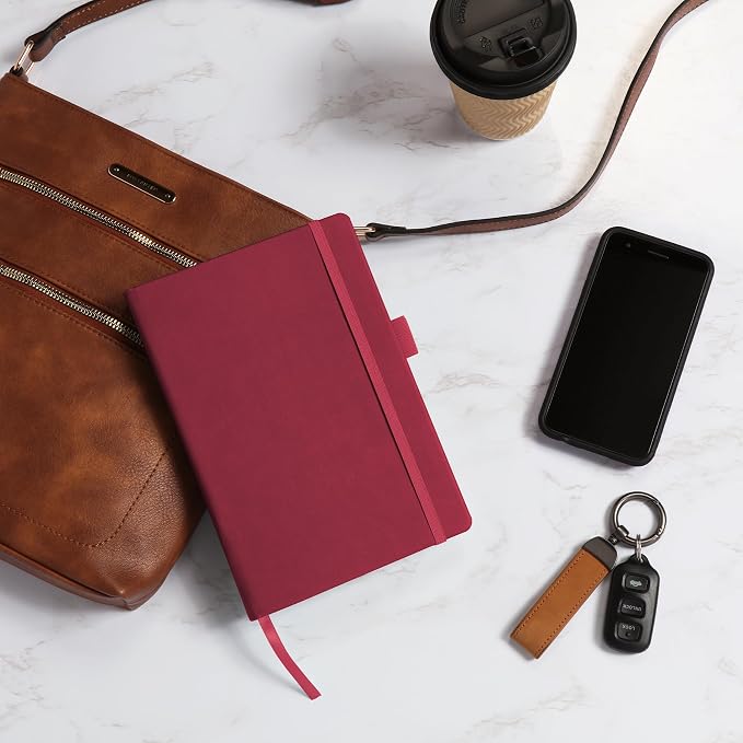 Oxford Premium A5 Journal Notebook, 5" x 8", 320 Lined Pages, Red Hardcover, Elastic Closure, Ribbon Bookmark, Pen Loop, Writing Notebook, Journal for School, Office, and Home (1017293)