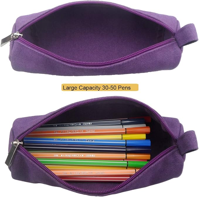 Enyuwlcm Heavy Canvas Stationery Stylish Simple Pencil Bag and Durable Compact Zipper Pencil Case Pouch 1 Pack Purple
