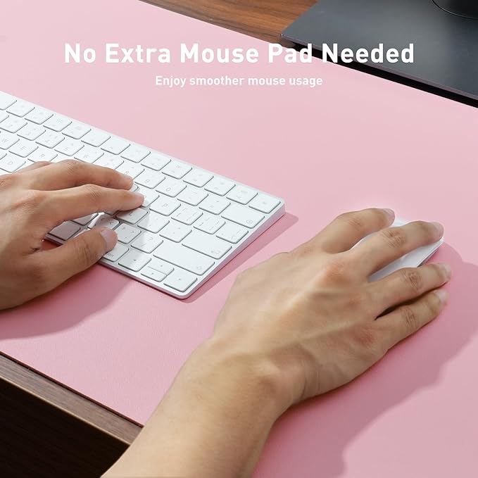 Aothia Leather Desk Pad Protector, Mouse Pad, Office Desk Mat, Non-Slip PU Leather Desk Blotter, Laptop Desk Pad, Waterproof Desk Writing Pad for Office and Home (23.6" x 13.7", Fairy Pink)