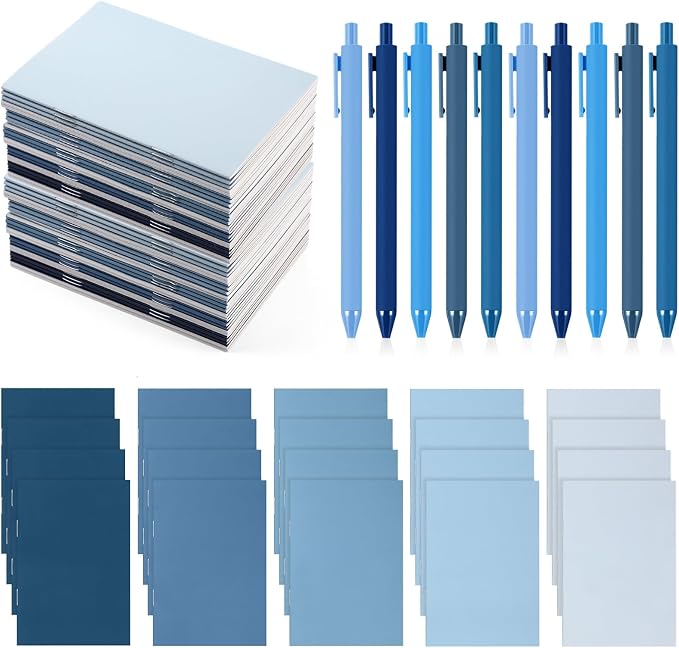 Eaasty 20 Set Mini Notebooks with Ballpoint Pens Bulk Back to School Gift Small Pocket Notepads Gradual Color Composition Journals and Pens for School Supplies Writing Notebooks (Blue Series Colors)