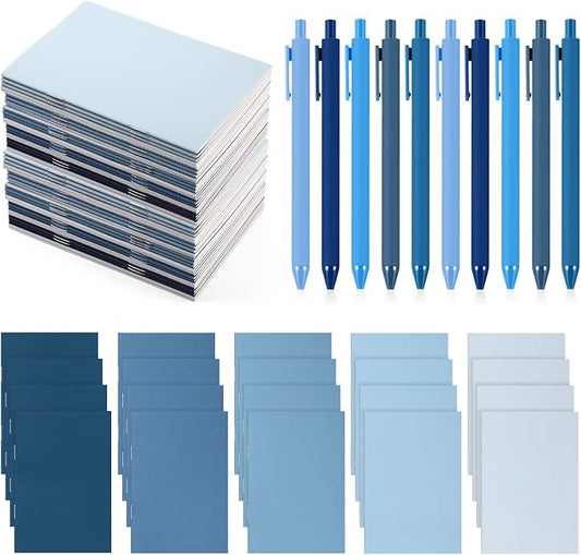 Eaasty 20 Set Mini Notebooks with Ballpoint Pens Bulk Back to School Gift Small Pocket Notepads Gradual Color Composition Journals and Pens for School Supplies Writing Notebooks (Blue Series Colors)