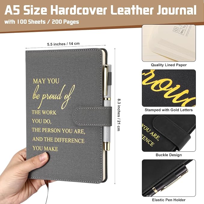 Kosiz 20 Pcs/10 Sets Employee Appreciation Gift Bulk A5 Leather Notebook Inspirational Journal Pen Thank You Gift for Men Women Coworker Teacher Office Back to School(Morandi,Proud)