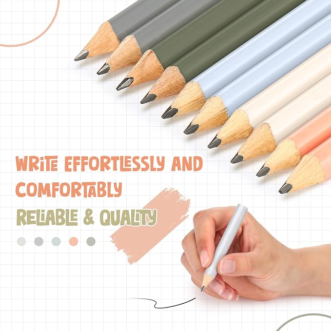 Marspark 30 Pcs Short Triangular Fat Pencils Bulk First Day of School 3.5 Inch Wooden Jumbo Pencils with Sharpener and 2 Erasers for Preschoolers, Kindergarten, Toddlers, Beginners(Fresh Colors)