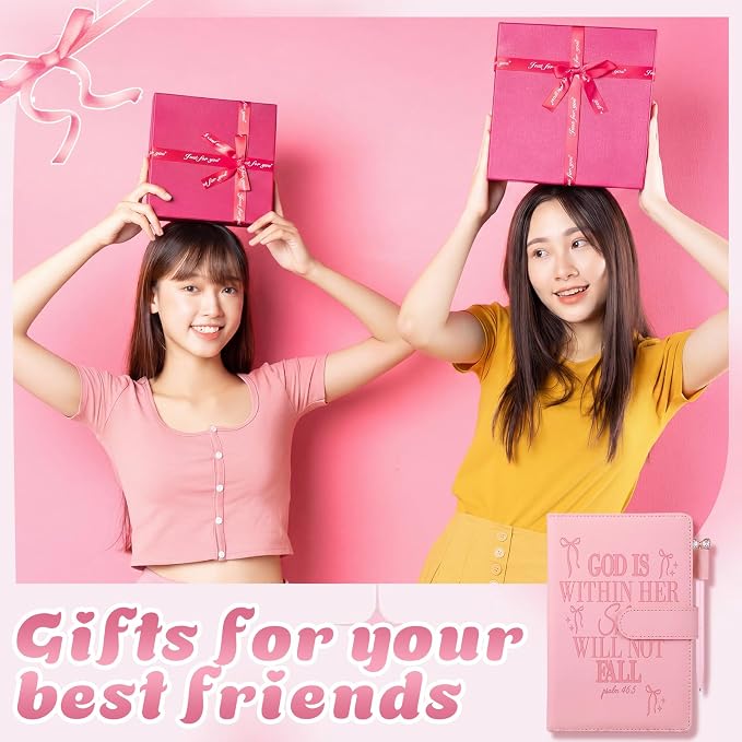 Thenshop 3 Pcs Bible Verse Leather Journal for Women Coquette Bow Christian Journal with Pen & Gift Box God Is Within Her Notebook for Faith Religious Gifts Prayer Bible Study Supplies 5.7×8.4″