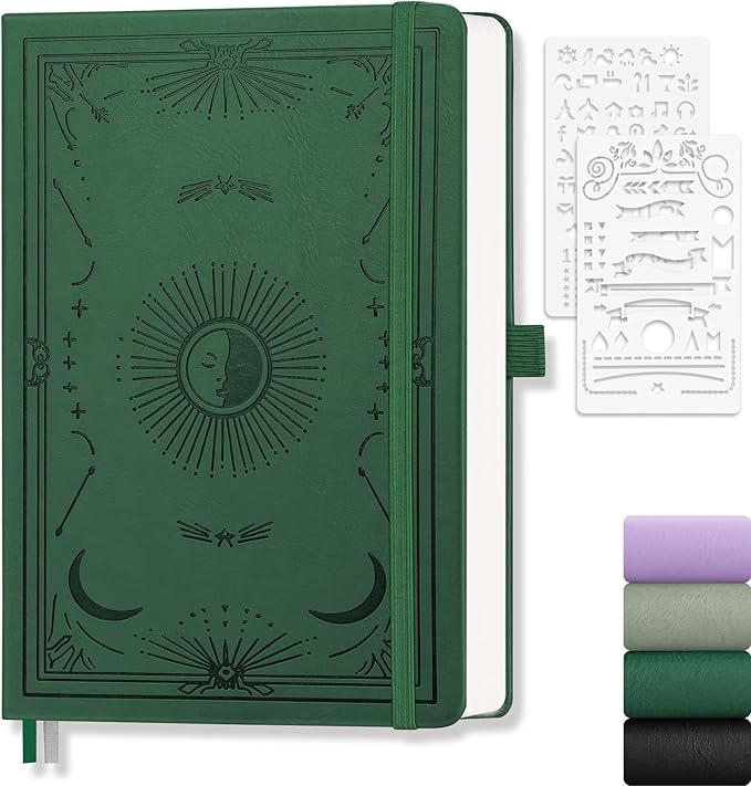 Dotted Journal Notebook for Women Men, 192 Pages, A5 (5.7'' x 8.3'') | Hardcover Leather Notebook with 100GSM Thick Paper for Traveling, Journaling, Planning, Tracking (Dark Green)