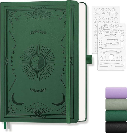 Dotted Journal Notebook for Women Men, 192 Pages, A5 (5.7'' x 8.3'') | Hardcover Leather Notebook with 100GSM Thick Paper for Traveling, Journaling, Planning, Tracking (Dark Green)
