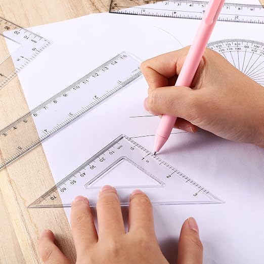 Tenare 18 Pcs Plastic Clear Math Set Includes Protractor Triangle Rulers 12 Inch 6 Inch Straight Geometry Math Transparent Ruler Measuring Tool for Office Home Supplies