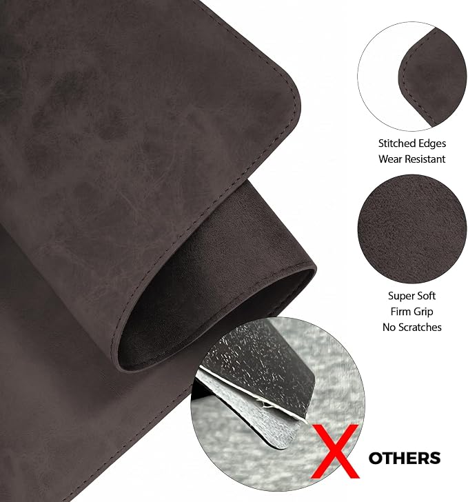 CHEERYGOO Leather Office Desk Pad Protector, Non-Slip PU Leather Desk Blotter, Waterproof Laptop Writing Mouse Pad for Office and Home,23.6"x 13.8" M Dark Coffee