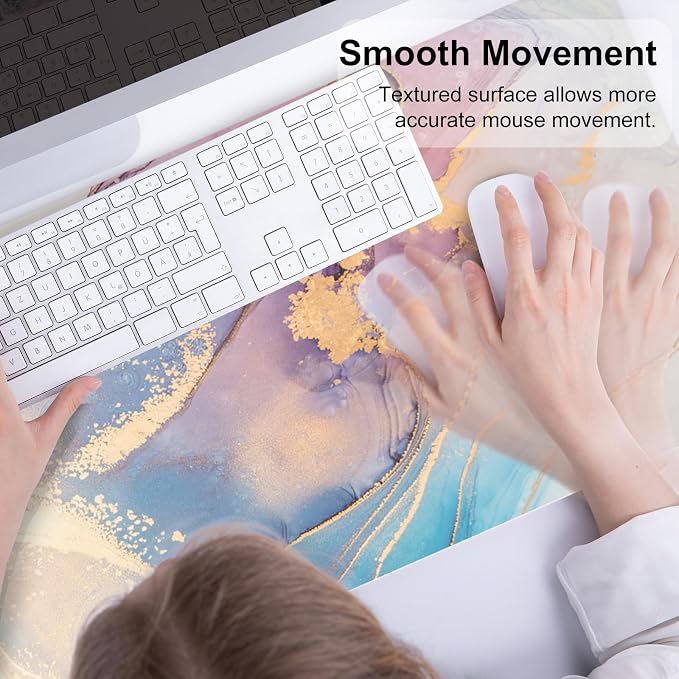 Colorful Star Waterproof Blue Purple Marble Desk Pad, 31.5" x 11.8" | PU Leather Desk Mat Large Keyboard and Gaming Mouse Pads for Office, Non-Slip Writing Pad Desk Accessories for Women Men